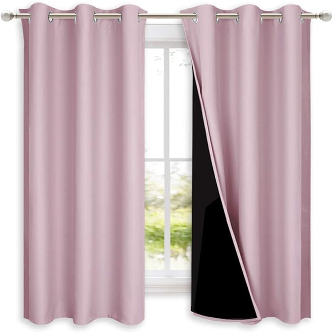 NICETOWN 100% Blackout Curtains 54 inches Long, Lavender Pink, 1 Pair, 42