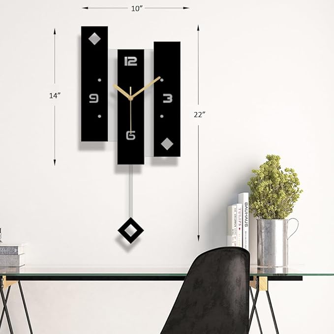 SHISEDECO Creative Mute Modern Large Pendulum Clock in Black and White Color