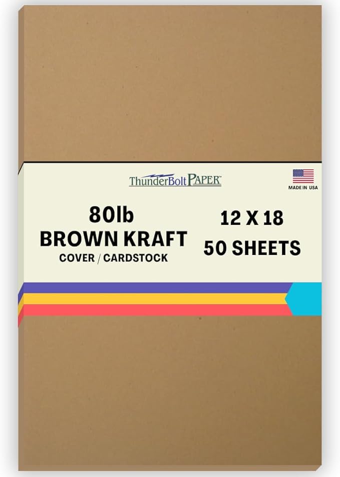 50 Brown Kraft Fiber 80# Cover Paper Sheets - 12" X 18" (12X18 Inches) Large|Poster Size - Rich Earthy Color with Natural Fibers - 80lb/pound Cardstock - Smooth Finish
