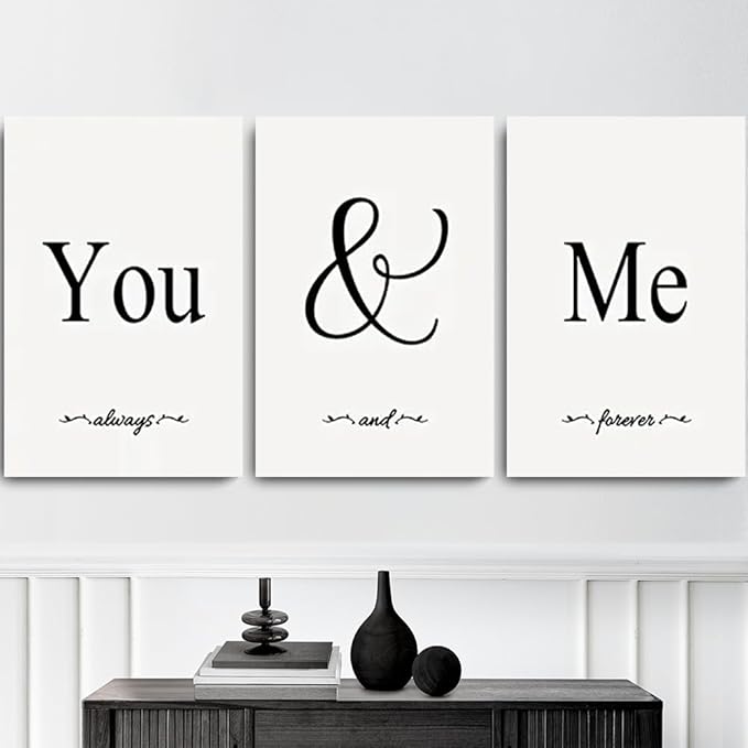 GUBIYU Black & White Bedroom 'You And Me' Love Words Art 24"x36"