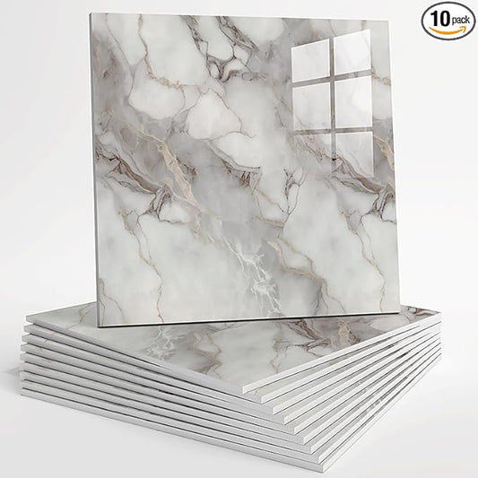 10pcs Peel and Stick Tile Shower Waterproof Marble Tiles Wall Panels,