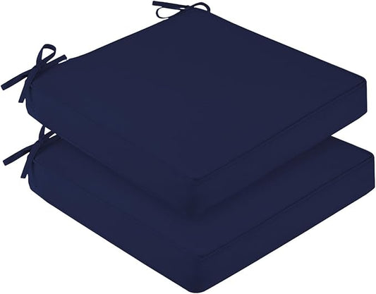 downluxe Waterproof Outdoor Chair Cushions for Patio Furniture, 24" x 24" x 4" Patio Chair Cushion with Adjustable Ties & Portable Handle, Square Outdoor Cushion with Removable Cover, Navy, 2 Pack