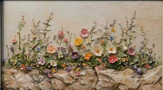 2Pcs Wood Framed Floral Canvas Wall Art Textured Relief Painting Prints Flower
