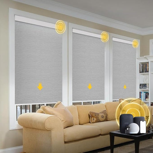 Motorized Smart Blinds With Remote, Grasscloth Fabric Roller Shades With