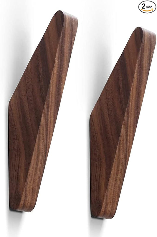 COCOYA 2Pack Wood Hooks Wall Mounted, Minimalist Easy Install Natural Real