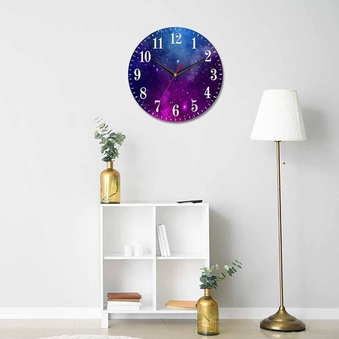 Mxocom Colourfull Sky Wall Clock Blue Purple Nebula White Colour Star 10 Inch