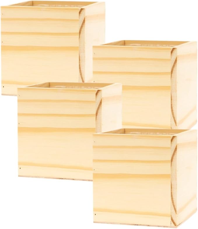 Wood Planter Box, 5 Inch Square, Rose Wood, Plastic Liner, Garden Centerpiece Display, Wedding Flowers Holder, Home and Venue Decor (5x5 Set of 4, Rose Wood)
