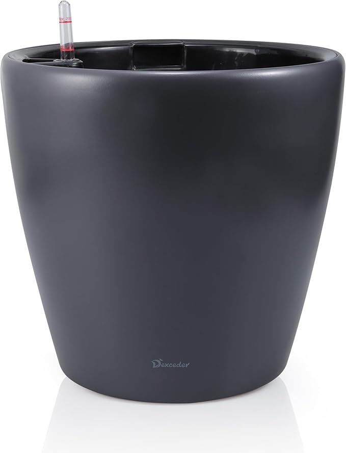 Dexceder 15x14 Self Watering Planter with Wheels Indoor Outdoor, Inner Pot Design, Thickened Large Floor Standing Flower Plant Pot with Water Level Indicator (Slate Gray Matte)