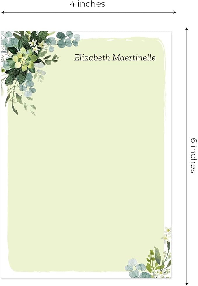 Modern Greenery Personalized Sticky Note Pads / 4" x 6" Repositionable Sticky Note Set/Set of 3 Illustrated Custom Botanical Pads