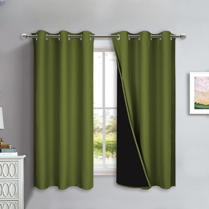 NICETOWN 100% Blackout Curtains 45 inches Long, Olive Green, 1 Pair, 42 inches
