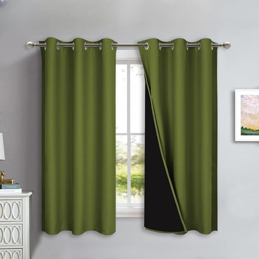 NICETOWN 100% Blackout Curtains 45 inches Long, Olive Green, 1 Pair, 42 inches