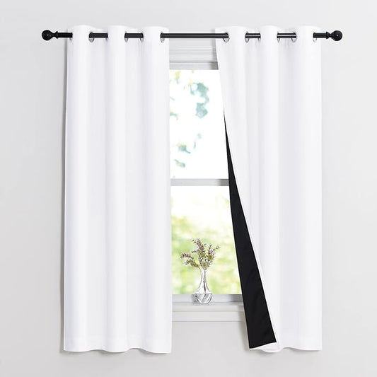 NICETOWN Pure White 100% Blackout Lined Curtains, 2 Thick Layers Narrow Wide