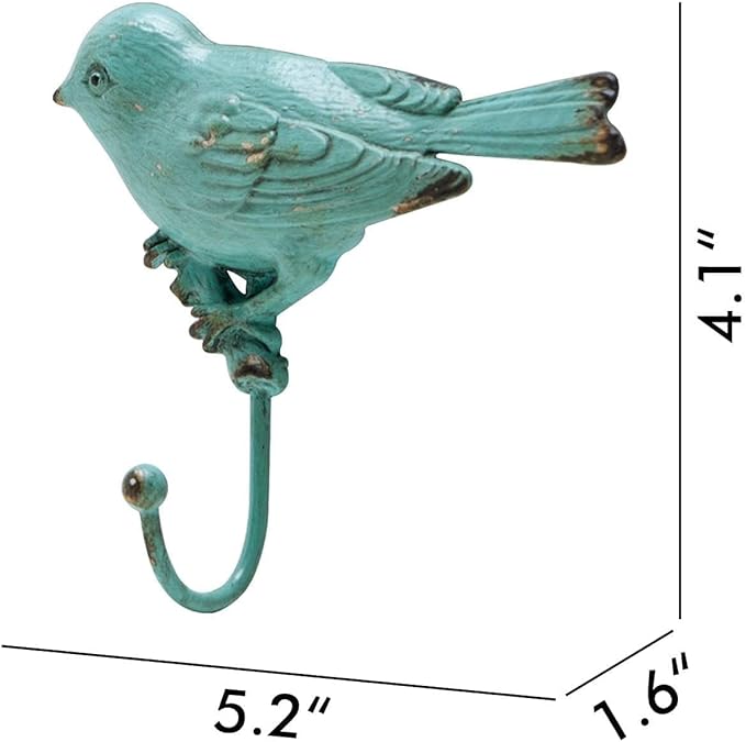 SOFFEE DESIGN Set of 4 Vintage Metal Birds Wall Coat Hooks, Heavy Duty Hangger