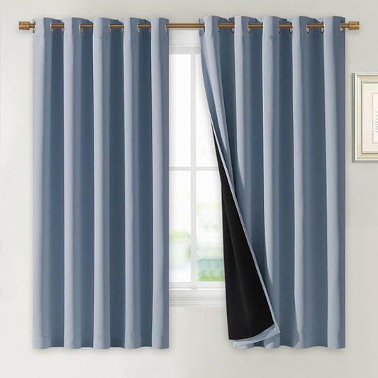 NICETOWN 100% Blackout Lined Curtains, Vintage Blue, 1 Pair, 2 Thick Layers