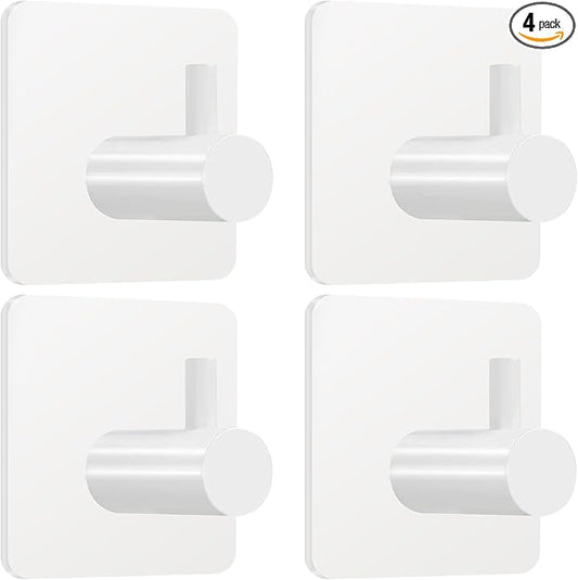 Fotosnow White Adhesive Towel Hooks: 15LB Heavy Duty Wall Hooks Stick on Shower