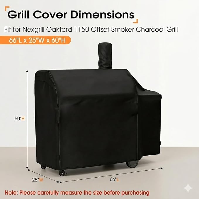 Grill Cover for Nexgrill 810-0071 Oakford 1150 Reverse Flow Offset Smoker Charcoal Grill, Waterproof Outdoor BBQ Griddle Cover, Fade-Resistant UV Resistant All Weather Protection