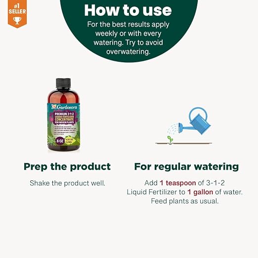 Gardenera Premium Liquid Spider Plant Fertilizer - 3-1-2 Concentrate for Indoor Plants and Flowers - 32oz