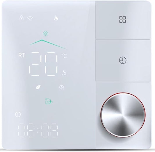 Smart Thermostat for House, Electric Floor Heating WiFi AC Thermostat with AI Smart Learning APP Control LED Digital Adjustable Knob Energy Saving DIY Programmable (White)