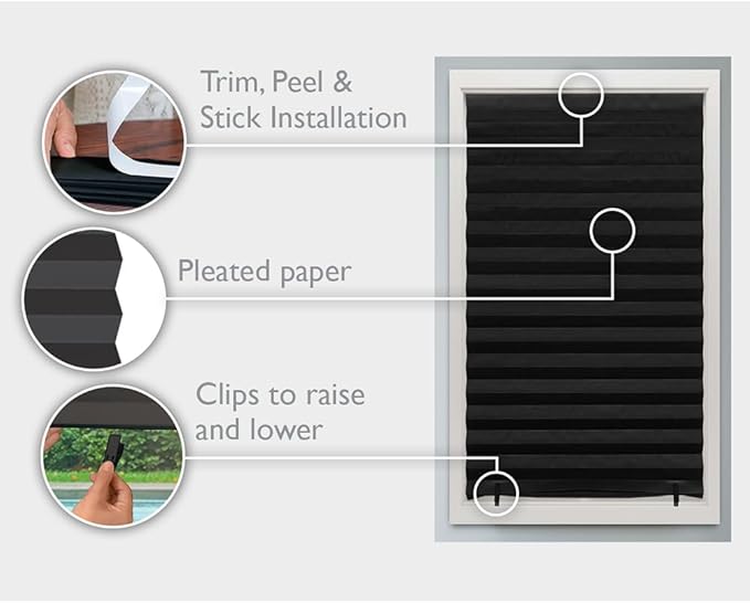 Redi Shade No Tools Original Blackout Pleated Paper Shade Black, 6 Pack