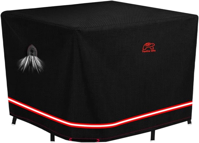 Turtle Life Patio Furniture Sets Cover, Heavy Duty Square Durable Waterproof Outdoor UV Resistant Anti-Fading Dining Table Chairs Furniture Cover, Black, 63"L x 63"W x 29"H
