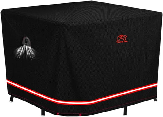 Turtle Life Patio Furniture Sets Cover, Heavy Duty Square Durable Waterproof Outdoor UV Resistant Anti-Fading Dining Table Chairs Furniture Cover, Black, 63"L x 63"W x 29"H