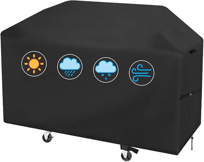 Saking Grill Cover, 48 inch Gas Grill Cover for Outdoor Grill, Waterproof Barbecue Cover with Hook-and-Loop Straps, Fadeproof & UV Resistant, Weather Resistant, Barbecue Gas Grill Cover, Black