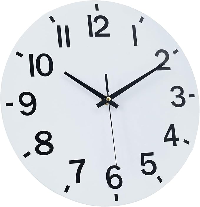 HZDHCLH Wall Clock 10 Inch Silent Non Ticking Wood Battery Operated White
