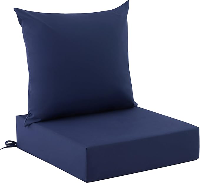 Outdoor Cushions for Patio Furniture, Outdoor Seat Cushion Set 24 x 24 x 4 Inch, Waterproof & Fade Resistant Outdoor Chair Cushions, Deep Seat Patio Cushion with Removable Cover, Navy Blue