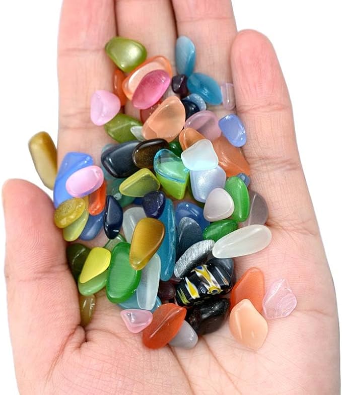 WAYBER Colorful Opal Pebbles, 1 Lb/460g Decorative Crystal Stones Rocks Sea Glass Gravel Sand for Aquarium/Turtle Tank/Succulent Plants/Flowerpot/Vase Decoration