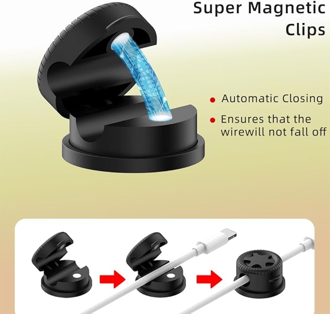 11PCS Cable Management Cord Holder Organizer, Magnetic Cable Clips Adhesive Wire Keeper, Under Desk for Bedside Nightstand Table Desktop USB Wall Car Office Workspace Accessories (White)