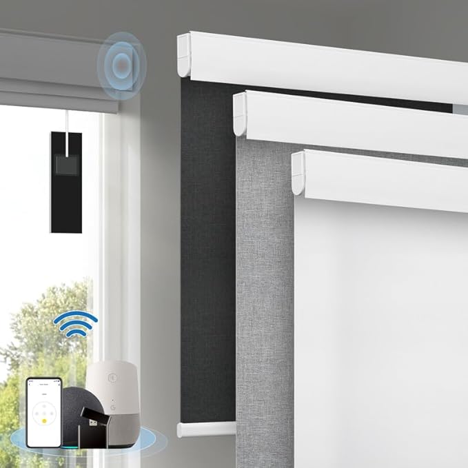 Motorized Blinds with Remote, Cordless Smart Blinds with Valance Cover