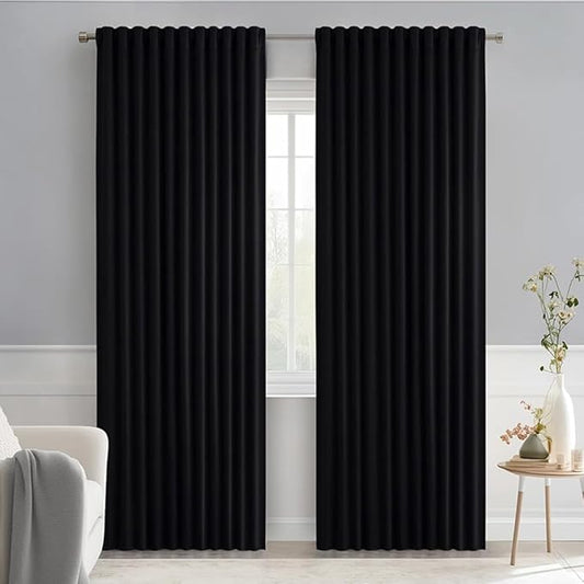 MIULEE Black Back Tab Blackout Curtains 84 Inch Length 2 Panels Set