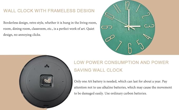 Wall Clock, Silent Clock, Wall Clocks Battery Operated， 12 inch Modern Wall