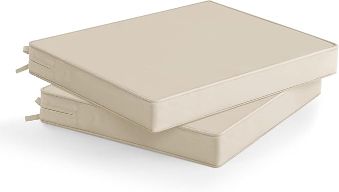 Outdoor Chair Cushions Set of 2: Waterproof & Color Fastness Seat Cushion for Patio Furniture - 22 x 22 x 3 Inch Chair Pads with Ties and Hidden Zipper - Patio Chair Cushion Replacement, Beige