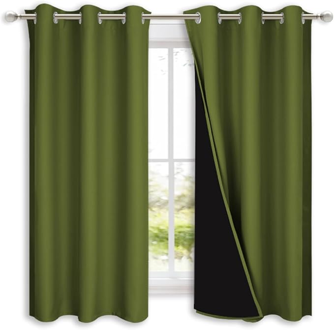 NICETOWN 100% Blackout Curtains 54" Long, Olive Green, 1 Pair, Double-Deck