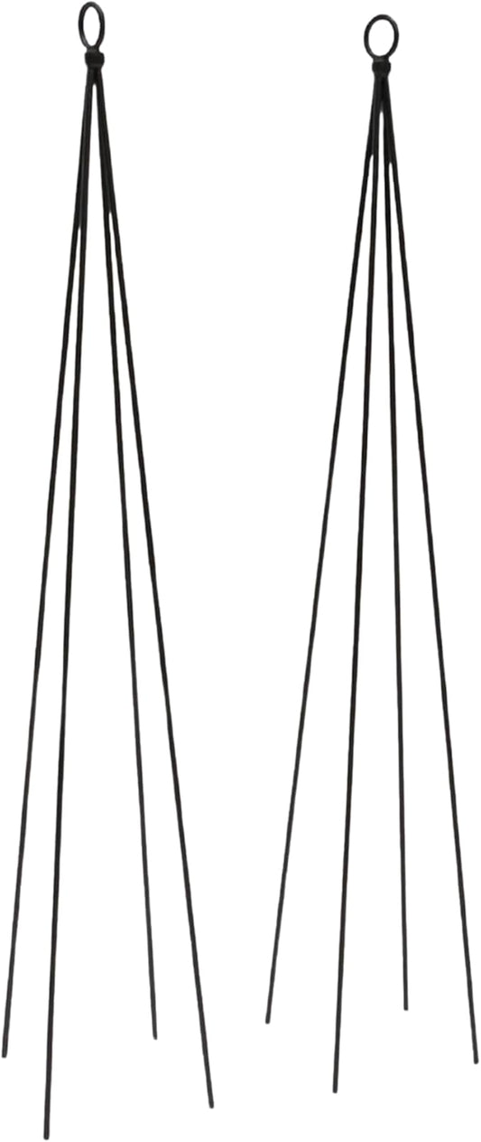 Loop Top Plant Trellis Stakes 34 Inch, Wrought Iron Black Powder Coated Plant Supports for Containers and Climbing Plants, Set of 2
