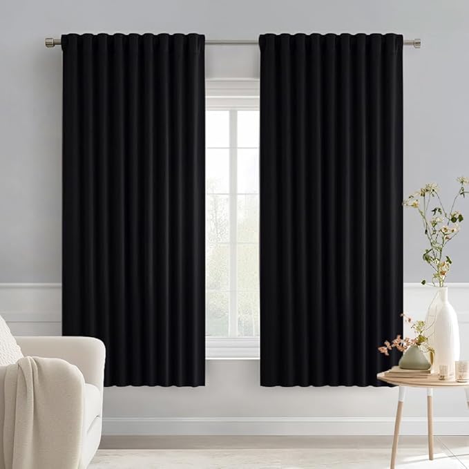 MIULEE Black Back Tab Blackout Curtains 63 Inches Long 2 Panels Set