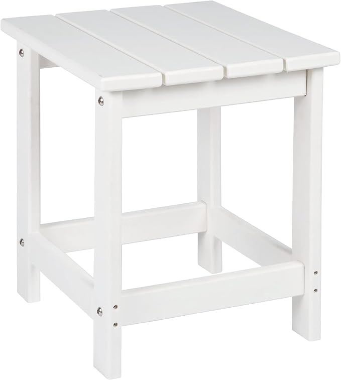LZRS Adirondack Outdoor Side Table â Durable Weather-Resistant HDPE Patio End Table for Porch, Deck, Pool, Garden,Sturdy and Easy Assembly, White