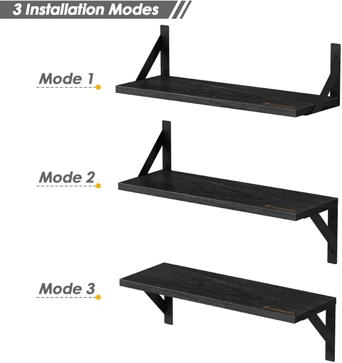Forbena Black Floating Shelves Bathroom Set of 3, Wooden Wall Book Shelves