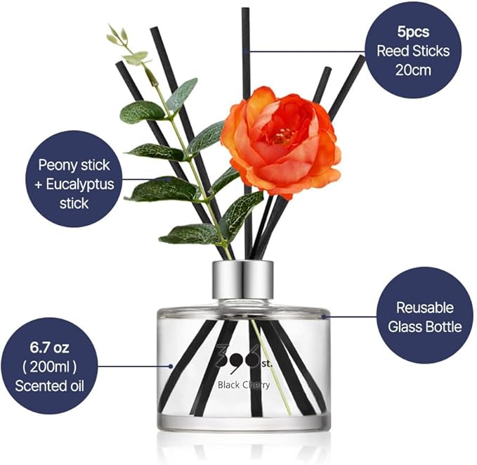 396 st. Peony Flower Reed Diffuser, Vanilla Lavender, 200ml(6.7oz) / Reed Diffuser Sets, Home Fragrance, Scented Oils, Home & Bathroom Décor