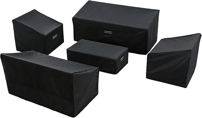 loriano Patio Furniture Covers, 5 Piece Outdoor Furniture Cover Waterproof, 420D Patio Furniture Cover Set, Lawn Patio Set Covers Black