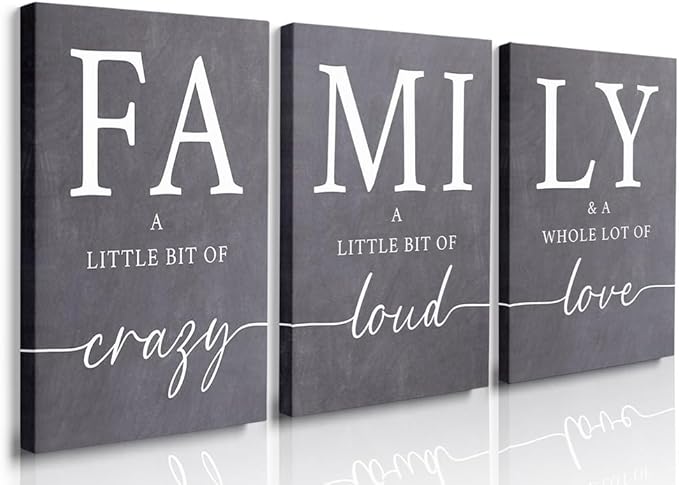GUBIYU Gray Family Wall Art Set of 3 20"X28" Modern Farmhouse Decor