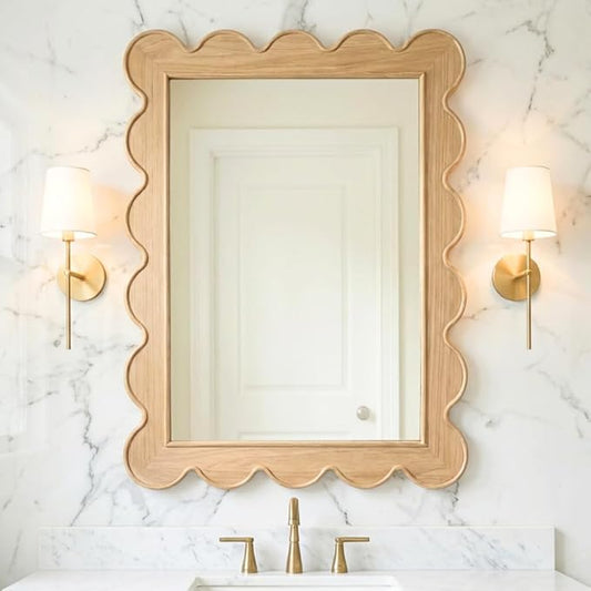 CAALMA Scalloped Wall Mirror 24 x 36 Rectangular, Bathroom Mirror, Mirrors