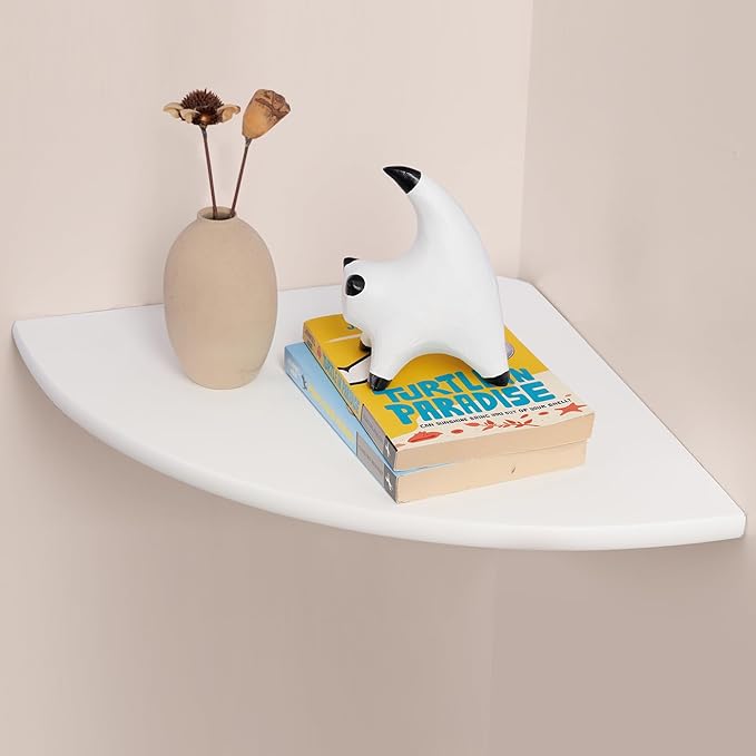 Gieanoo White Corner Wall Shelf 12inch Solid Oak Wood Floating Corner Shelf