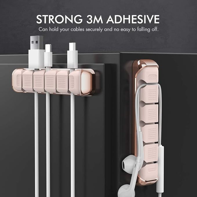AHASTYLE Cable Organizer Holder 5 Slots Desktop Cord Wire Clips Keeper for Organizing USB Cable/Power Cord/Wire Home Office and Car (Pink)