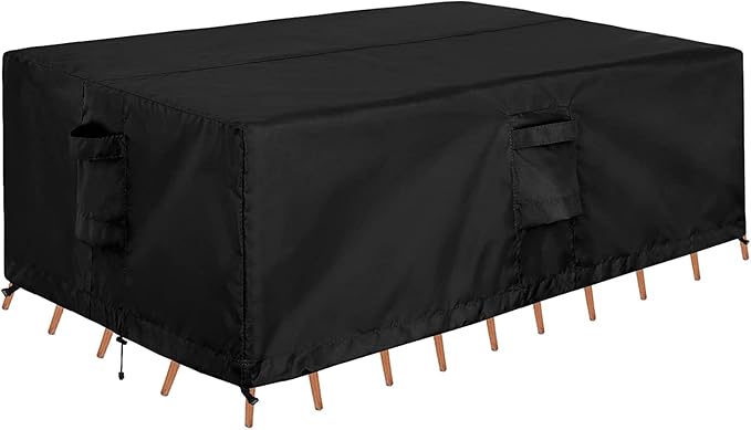 OutdoorLines Outdoor Waterproof Patio Table Furniture Set Covers - Rectangle Couch Sectional Cover Outside Weatherproof Patio Furniture Covering for Deck, Lawn and Backyard 126"L x 126"W x 32"H, Black