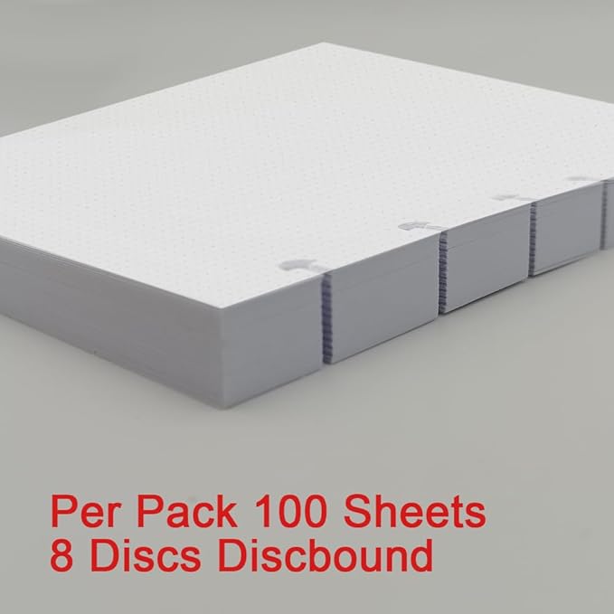 Junior Size TUL Discbound Dotted Refill Paper, 8-Disc Disbound Insert, 100 Sheets/200 Pages Dot Grid Paper, 100gsm White Paper, 5.8'' x 8.2''