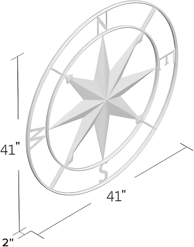 Nightclawing Nautical Compass Wall Decor,Coastal Nautical Beach Decor, Porch Patio Wall Hanging,41" (White)