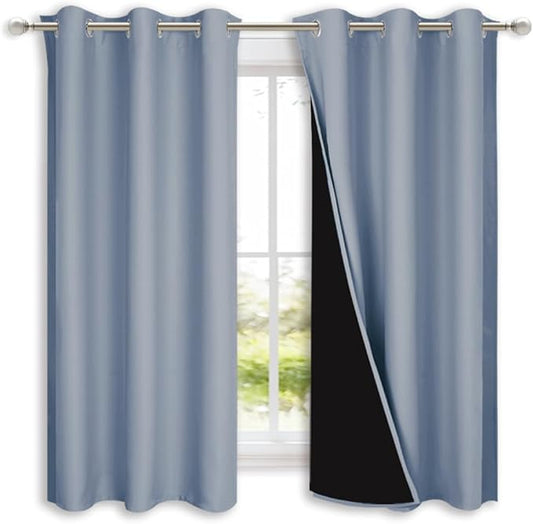 NICETOWN 100% Blackout Curtains 54 inches Long, Vintage Blue, 1 Pair, 42 inches