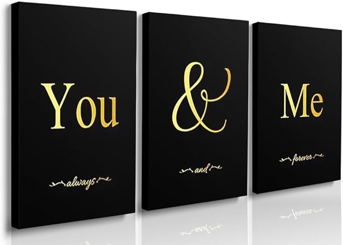 GUBIYU Black and Gold Bedroom Art Love Wall Decor